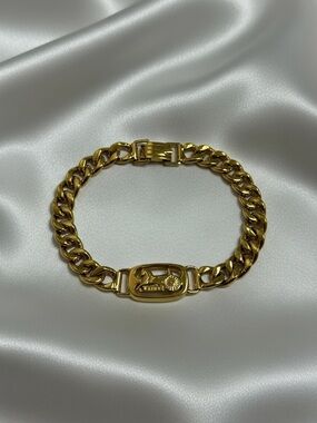 Celine Horse & carriage Gold-Tone Curb Chain ID Bracelet